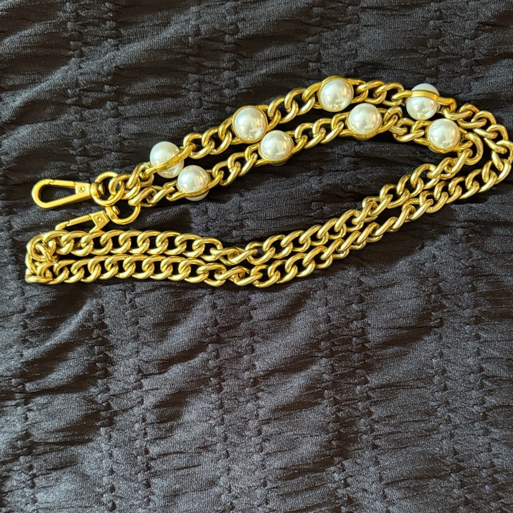 Gold Bag Chain with Pearl Accents
